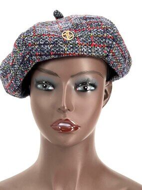Adrienne Vittadini Blue Multi Colored Beret Hat OSFA New